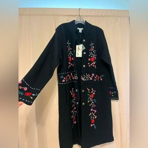 NWT Size M Vintage 100% Wool Floral Long Coat